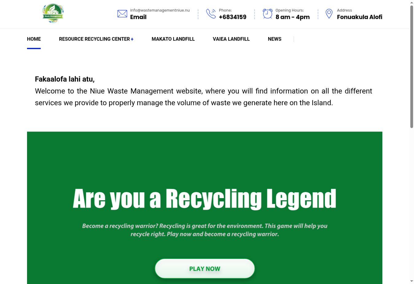 Niue Waste Management homepage